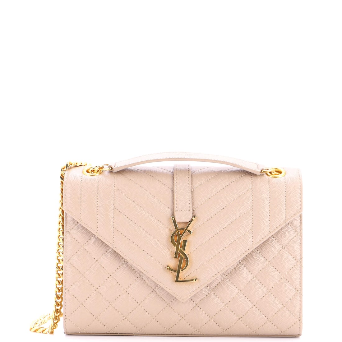Saint Laurent Classic Monogram Envelope Satchel Mixed Matelasse Leather (Medium): The Saint Laurent Classic Monogram Envelope Satchel in Mixed Matelasse Leather is the carry the rest of the wardrobe quietly orbits around. Matelasse is the quilted, padded stitching technique that gi
