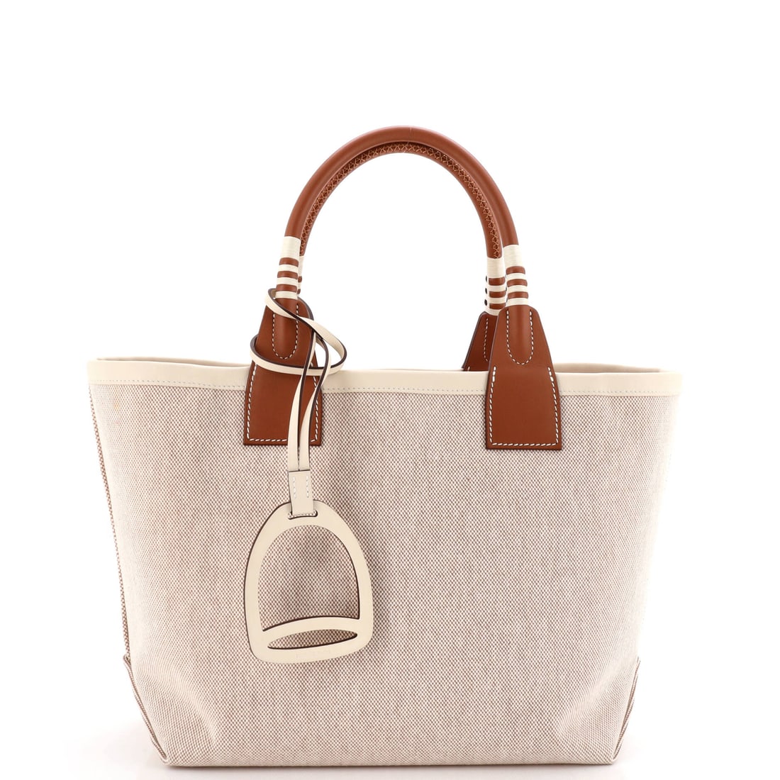 Hermes Sac Steeple Tote Toile with Leather (25): The Hermes Sac Steeple Tote, in Toile with Leather, in size 25, offers the model in one of its more architecturally satisfying scales. Toile is the tightly woven cotton-and-linen canvas Hermes runs on
