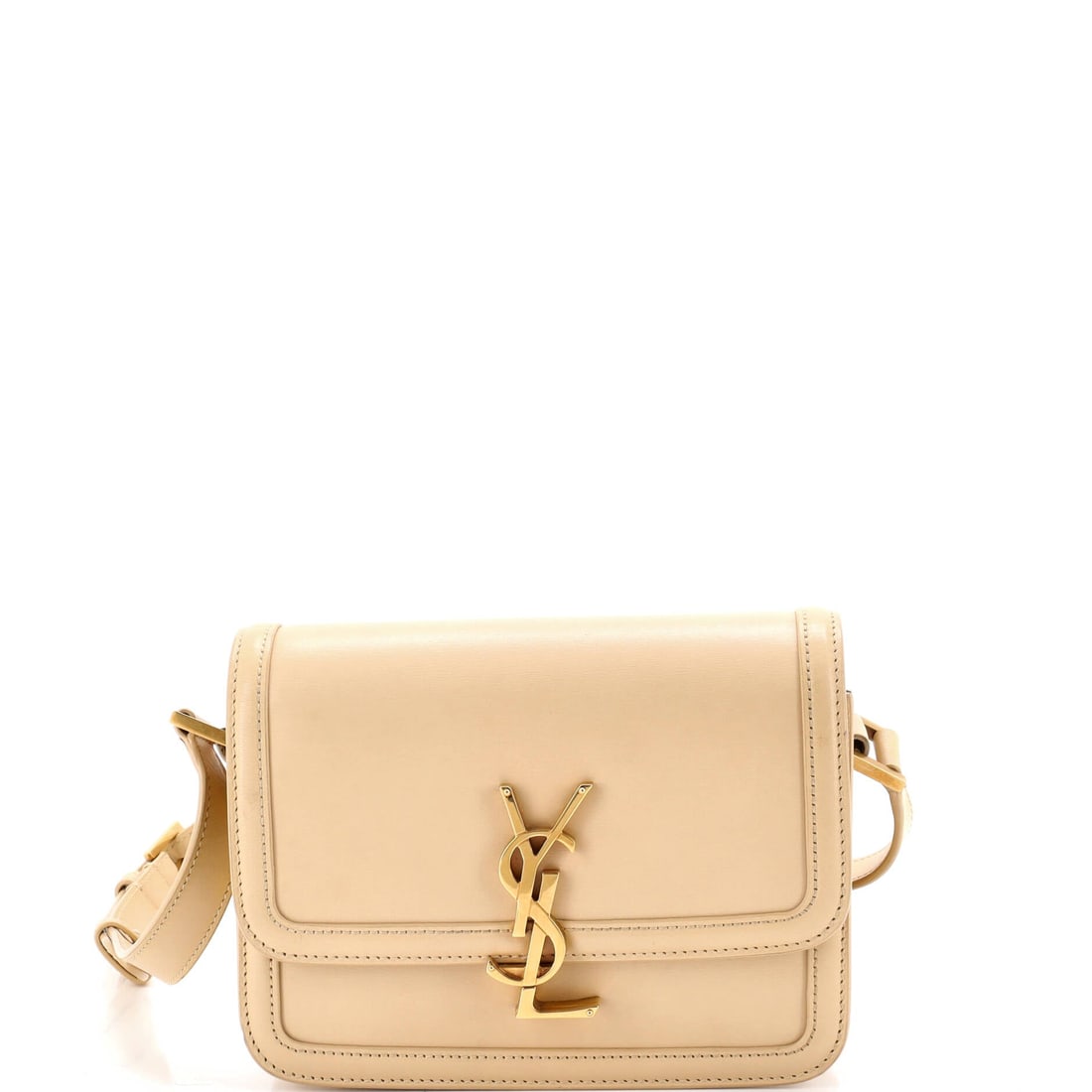 Saint Laurent Solferino Bag Leather (Small): The Saint Laurent Solferino Bag in Leather carries its proportion with the kind of quiet confidence the model has built its reputation on, in size Small. The leather treatment keeps the bag's surface 