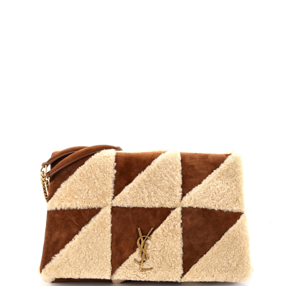 Saint Laurent Jamie Flap Bag Quilted Suede and Shearling (Large): The Saint Laurent Jamie Flap Bag renders quilted suede and shearling into the silhouette the house has built across decades of refinement, in size Large. Quilted Suede and Shearling is among the more 