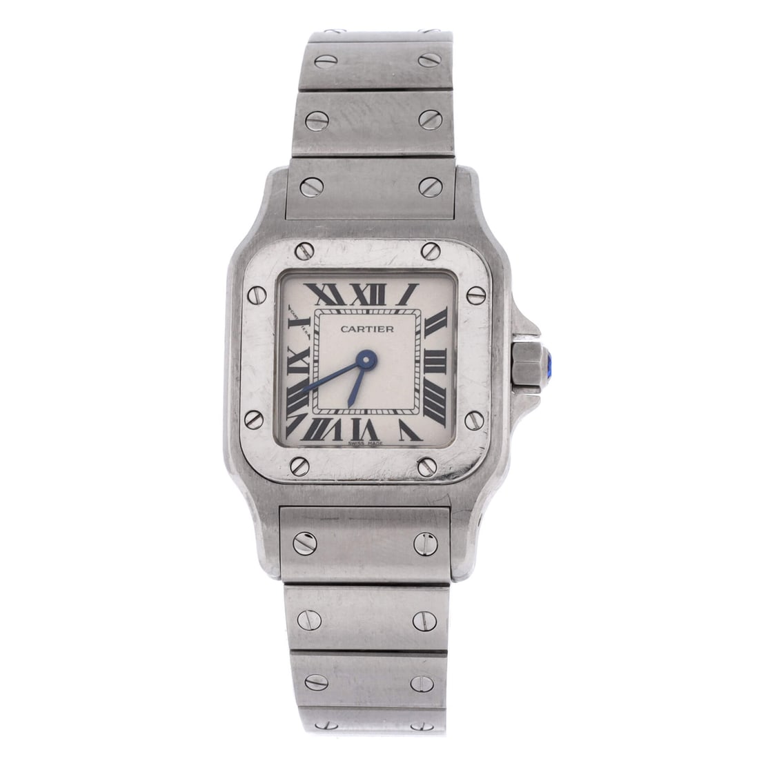 Cartier Santos de Cartier Galbee Quartz Watch Stainless Steel (24): The Cartier Santos de Cartier Galbee Quartz Watch in Stainless Steel reads as the model in its most house-canonical configuration, at a 9 by 9 by 4.5 inch profile. Stainless Steel is the most photogra