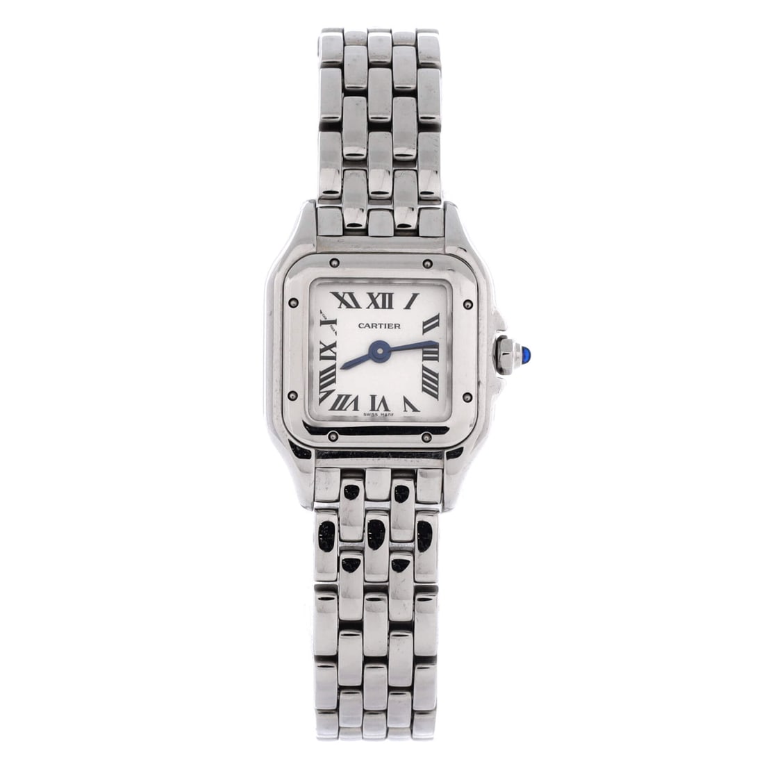 Cartier Panthere de Cartier Quartz Watch Stainless Steel (19): The Cartier Panthere de Cartier Quartz Watch in Stainless Steel offers the reference in its most photographed case dimension, at a 0.7 by 0.7 by 0.2 inch profile. The metalwork sits cleanly against mo