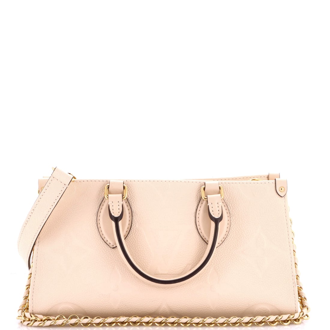Louis Vuitton OnTheGo Tote Monogram Empreinte Giant (East West): The Louis Vuitton OnTheGo Tote in Monogram Empreinte Giant translates the model's structural language into a monogram empreinte giant reading. Empreinte is Vuitton's calfskin embossed with the LV mono