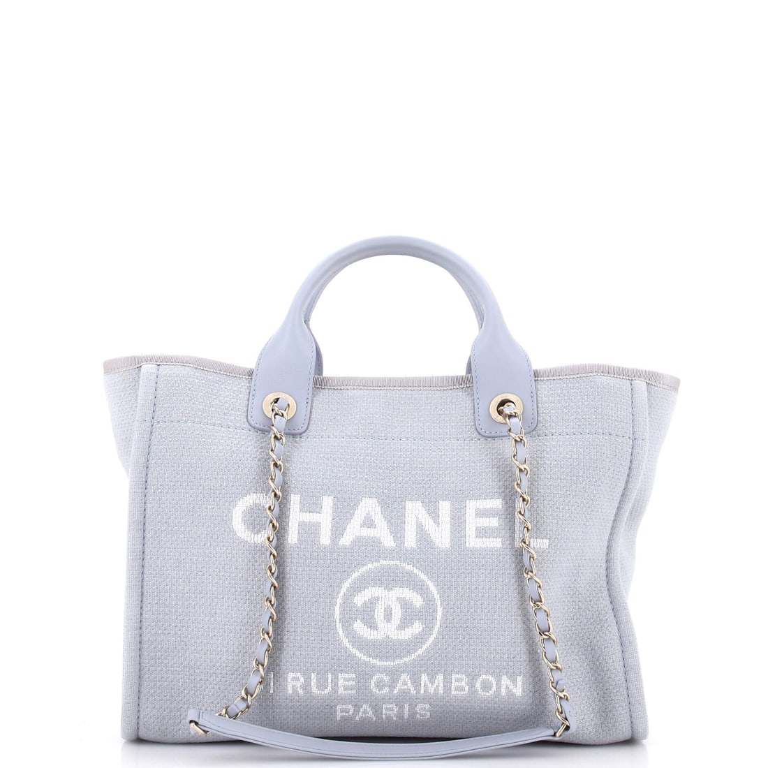 Chanel Deauville NM Tote Mixed Fibers (Small): The Chanel Deauville NM Tote, here in Mixed Fibers, in size Small, holds its shape against use rather than softening to it. The mixed fibers hand falls between the softer slouch of the house's daily-w