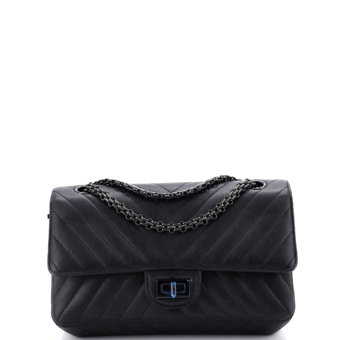 Chanel So Black Reissue 2.55 Flap Bag Chevron Sheepskin (225): The Chanel So Black Reissue 2.55 Flap Bag in Chevron Sheepskin brings the model into its most quietly worn register. The chevron sheepskin treatment keeps the bag's surface reading as architecture und