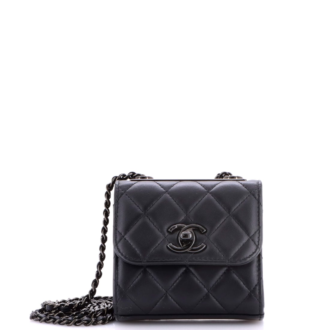 Chanel So Black Trendy CC Clutch with Chain Quilted Lambskin (Small): The Chanel So Black Trendy CC Clutch with Chain in Quilted Lambskin translates the model's architecture into a more saturated wardrobe register, in size Small. Lambskin is the softer, more luminous of