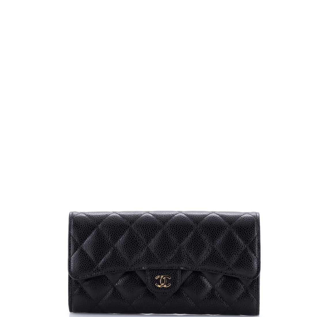 Chanel CC Gusset Classic Flap Wallet Quilted Caviar (Long): The Chanel CC Gusset Classic Flap Wallet in Quilted Caviar translates the house's larger-bag architecture into a piece small enough to carry alongside it. Caviar is Chanel's pebbled, harder-wearing ca