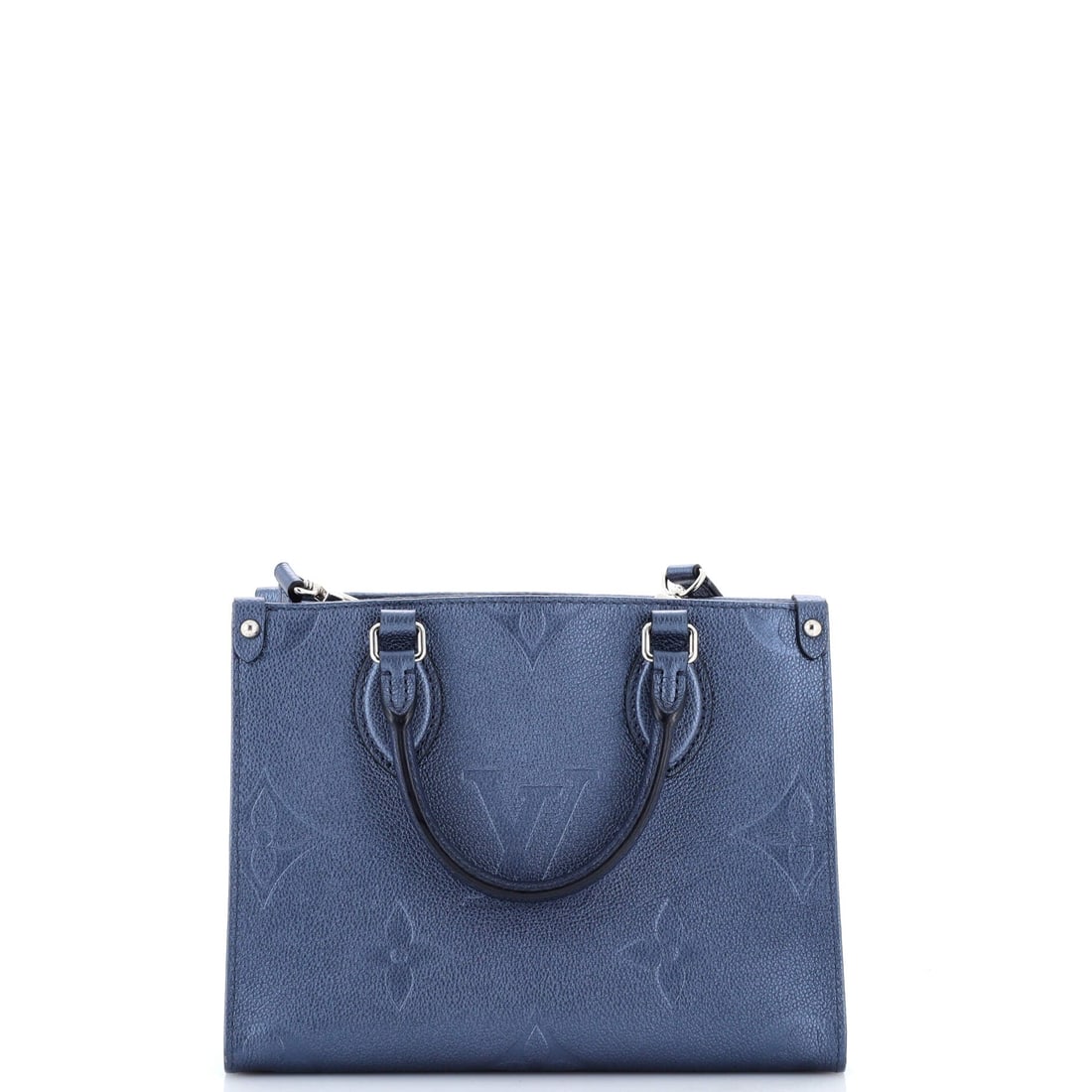 Louis Vuitton OnTheGo Tote Monogram Empreinte Giant (PM): The Louis Vuitton OnTheGo Tote renders monogram empreinte giant into the silhouette the house has built across decades of refinement, in size PM. Empreinte is Vuitton's calfskin embossed with the LV m