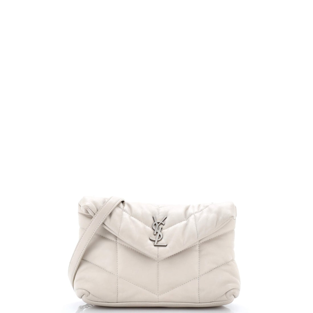Saint Laurent Loulou Puffer Shoulder Bag Quilted Leather (Mini): The Saint Laurent Loulou Puffer Shoulder Bag, in Quilted Leather, in size Mini, offers the model in one of its more architecturally satisfying scales. The quilted leather treatment keeps the bag's sur