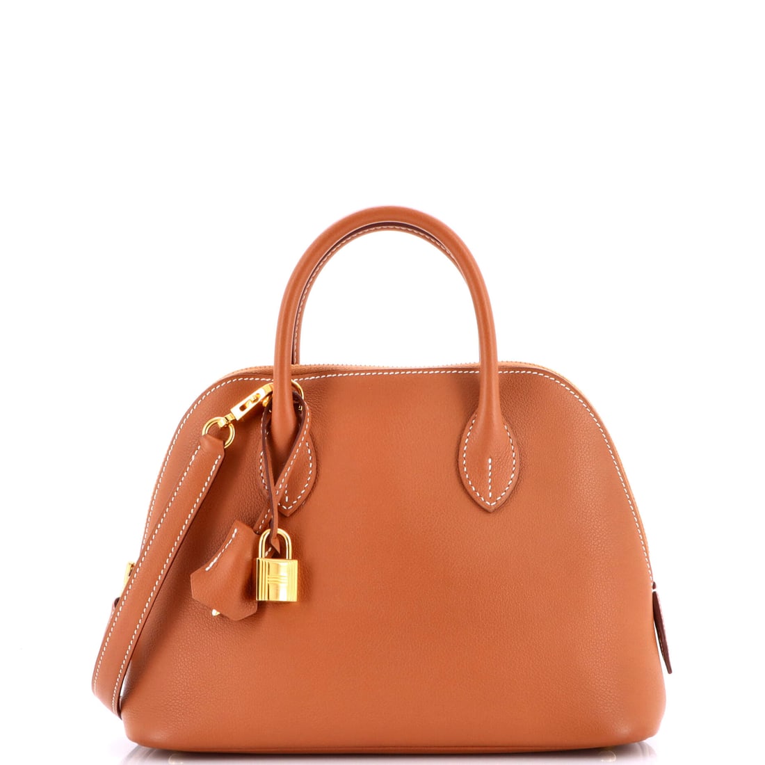Hermes Bolide 1923 Bag Evercolor (25): The Hermes Bolide 1923 Bag in Evercolor is the model a wardrobe acquires after the obvious classics are already in place. Evercolor is Hermes's matte calfskin, finished to hold deep saturated tones ac