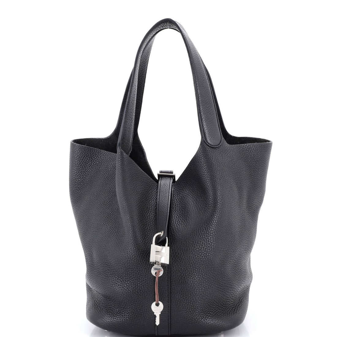 Hermes Picotin Lock Bag Clemence (GM): The Hermes Picotin Lock Bag in Clemence brings the model into its most quietly worn register, at a 10.5 by 10 by 8 inch profile. Clemence is Hermes's softer pebbled calfskin, prized for the pillowed s
