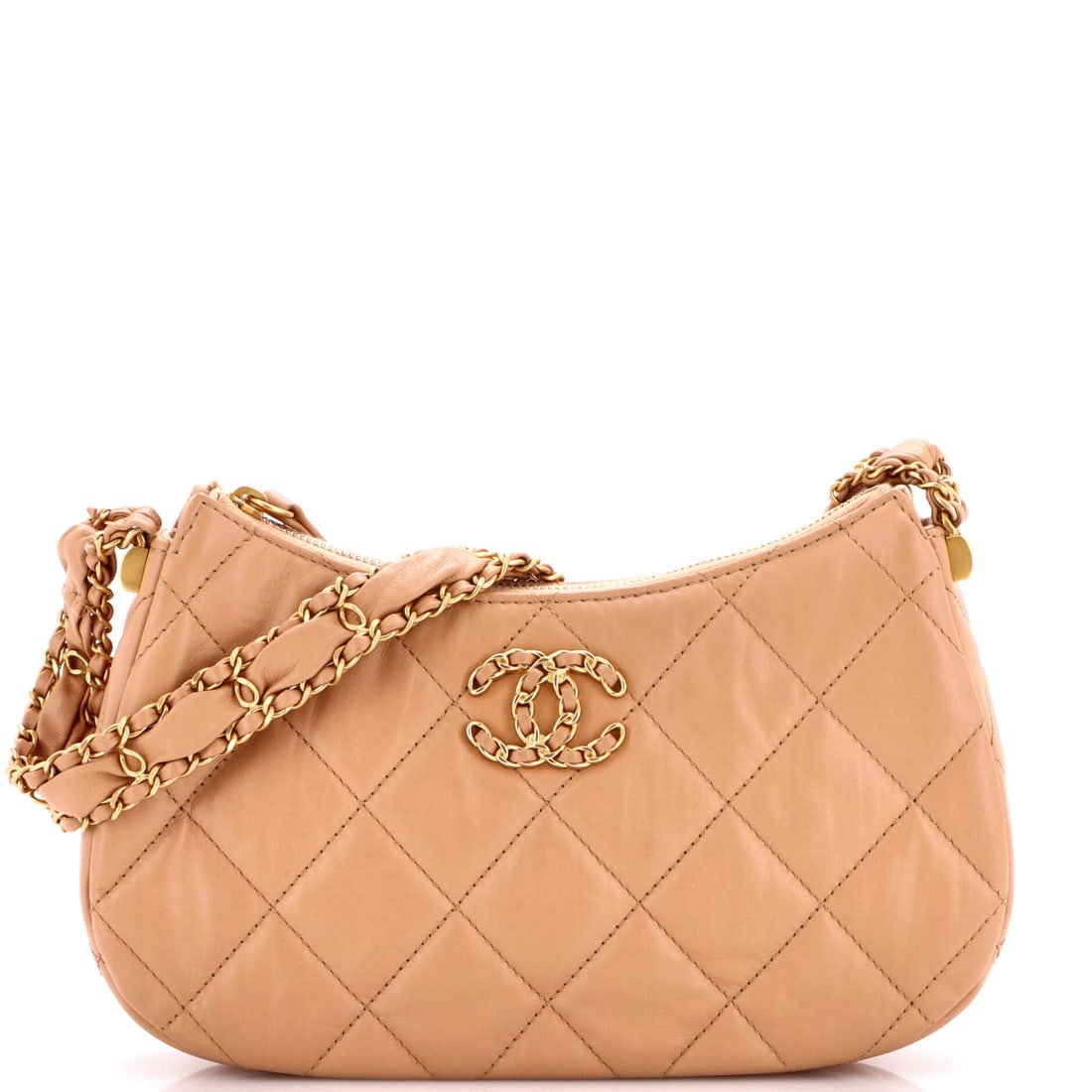 Chanel 19 Zip Hobo Clutch with Chain Quilted Aged Calfskin (9"W x 4.5"H x 1.5"D) (1 of 7)
