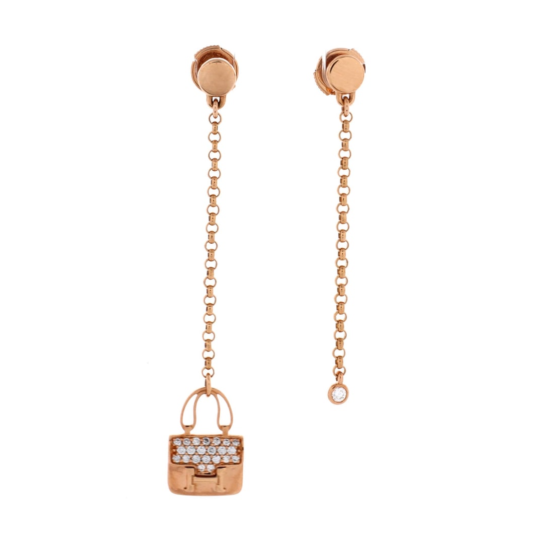 Hermes Amulettes Constance Drop Earrings 18K Rose Gold with Diamonds (1.80 in H x 10.90 mm W) (1 of 3)