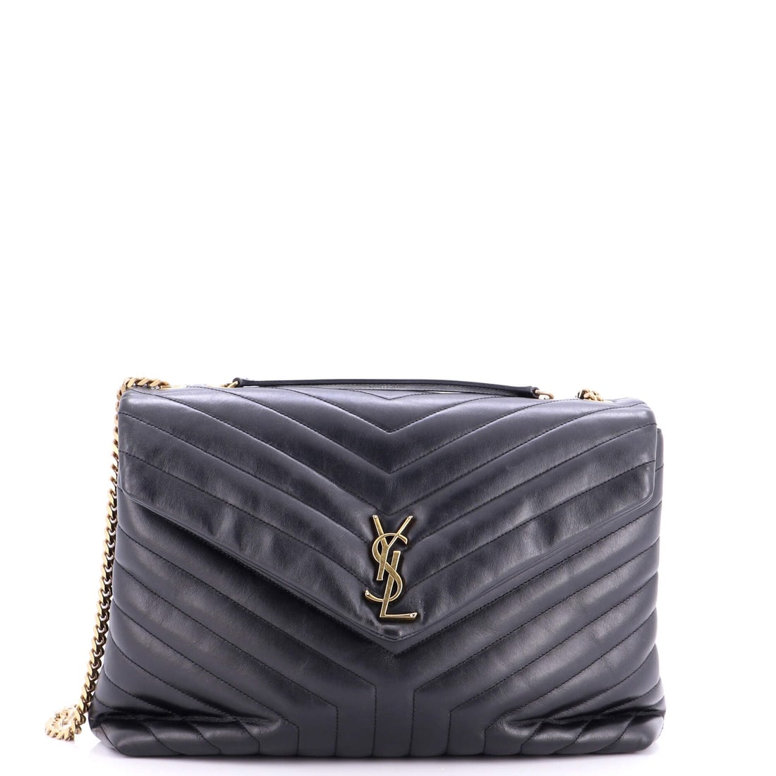 Saint Laurent Loulou Shoulder Bag Matelasse Chevron Leather (Large): The Saint Laurent Loulou Shoulder Bag in Matelasse Chevron Leather reads at first glance as architecture rather than accessory. Matelasse is the quilted, padded stitching technique that gives a leathe