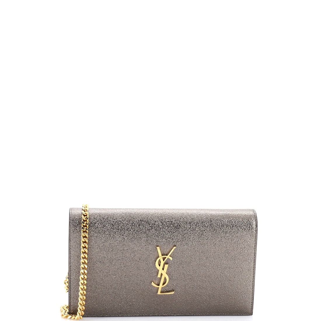Saint Laurent Classic Monogram Wallet on Chain Leather (8.5"W x 5"H x 1"D): The Saint Laurent Classic Monogram Wallet on Chain in Leather occupies the part of the Saint Laurent catalogue that wardrobes return to season after season, at a 8.5 by 5 by 1 inch profile. Few materi