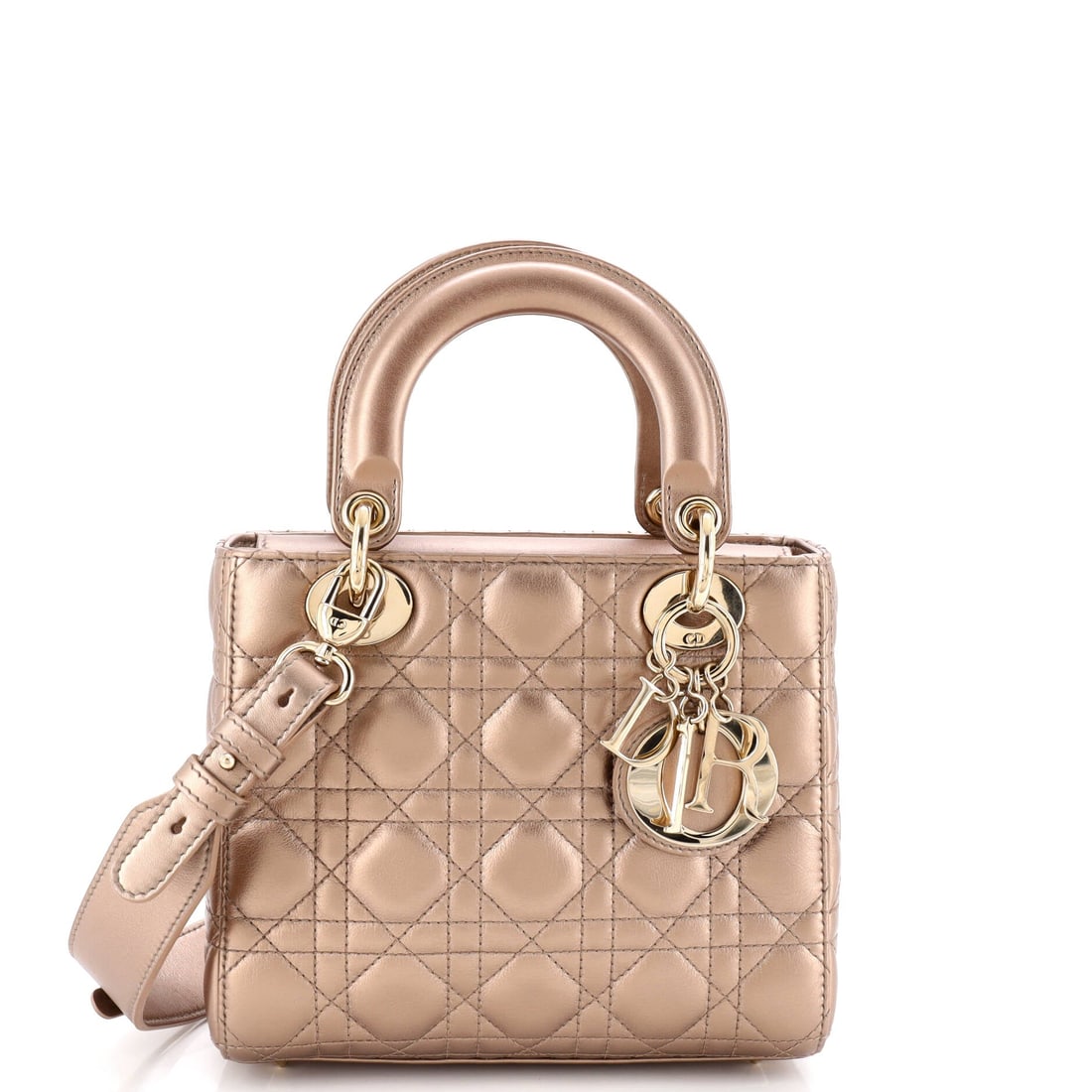 Christian Dior My ABCDior Lady Dior Bag Metallic Cannage Quilt Leather (8"W x 7"H x 3.5"D): The Christian Dior My ABCDior Lady Dior Bag in Metallic Cannage Quilt Leather is the model in its most architecturally legible reading, at a 8 by 7 by 3.5 inch profile. Cannage is Dior's signature dia