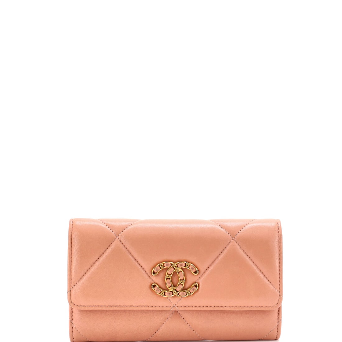 Chanel 19 Flap Wallet Quilted Lambskin (Long): The Chanel 19 Flap Wallet in Quilted Lambskin is built at the proportion most photographed in the 19 Flap Wallet family - a useful reference point for the collector watching the model evolve. Lambskin