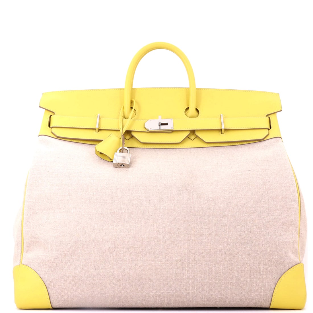 Hermes HAC Birkin Bag Toile and Yellow Evercolor with Palladium Hardware (50) (1 of 8)