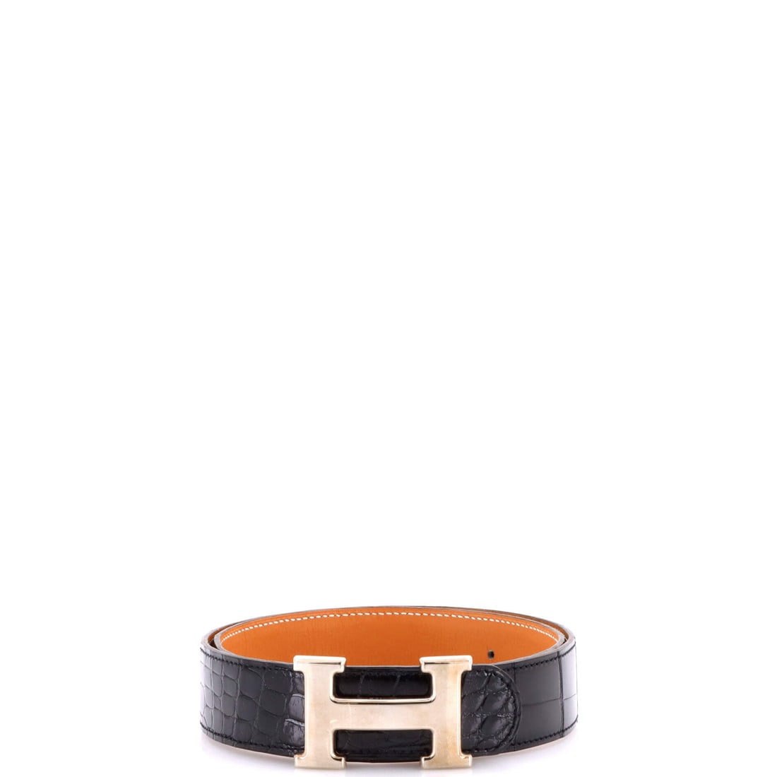 Hermes Constance Belt Shiny Alligator (Medium): The Hermes Constance Belt in Shiny Alligator, size Medium runs at size Medium, finished with the model's distinctive house hardware. Alligator is the exotic skin Hermes runs in limited rotation, with 