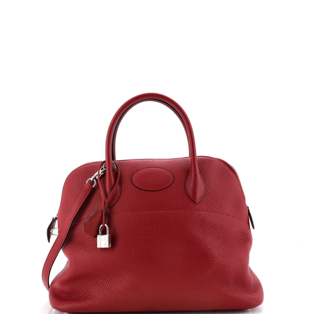 Hermes Bolide Bag Clemence (35): The Hermes Bolide Bag, presented here in Clemence, sits squarely in the Hermes canon. Clemence is Hermes's softer pebbled calfskin, prized for the pillowed slouch it develops with use. A bag with this