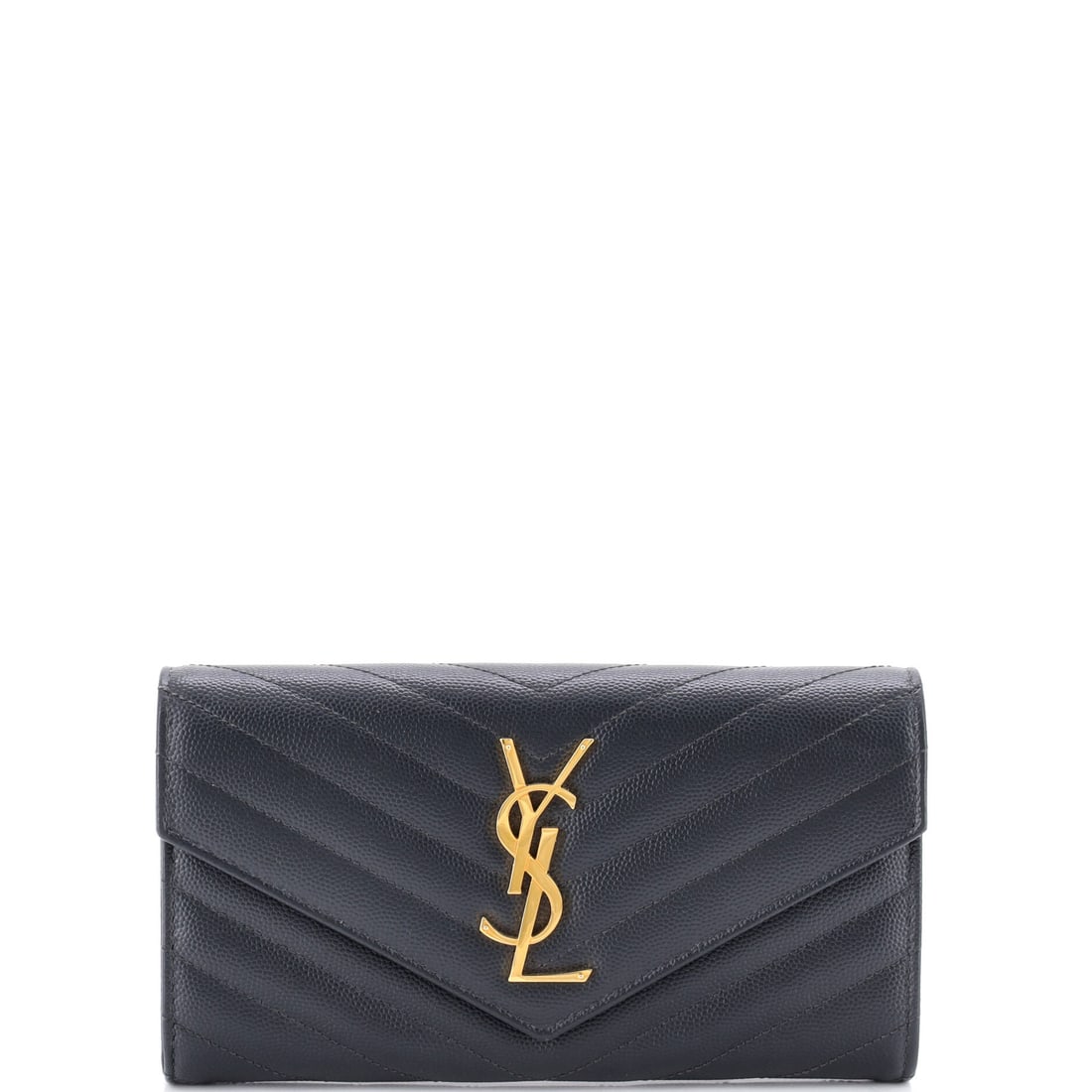 Saint Laurent Classic Monogram Flap Wallet Matelasse Chevron Leather (Large): The Saint Laurent Classic Monogram Flap Wallet in Matelasse Chevron Leather reads as a small architectural object more than a utility item, at a 7.5 by 4.5 by 1 inch profile. Matelasse is the quilted,