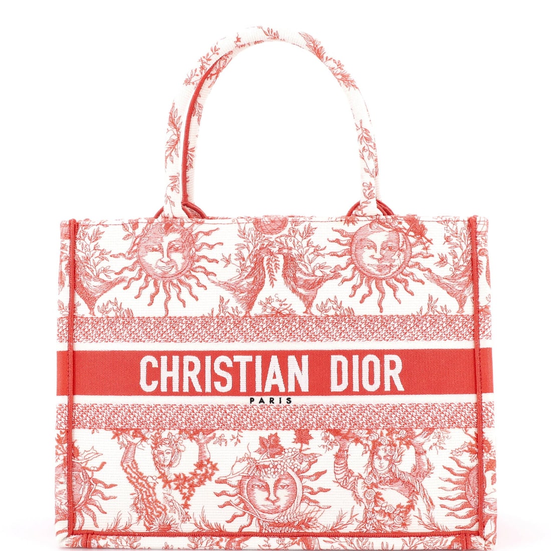 Christian Dior Book Tote Embroidered Canvas: Carried right, the Book Tote reads as the house's working signature: the open, unstructured tote architecture Maria Grazia Chiuri introduced in 2018, sized to carry exactly what its name suggests. It 