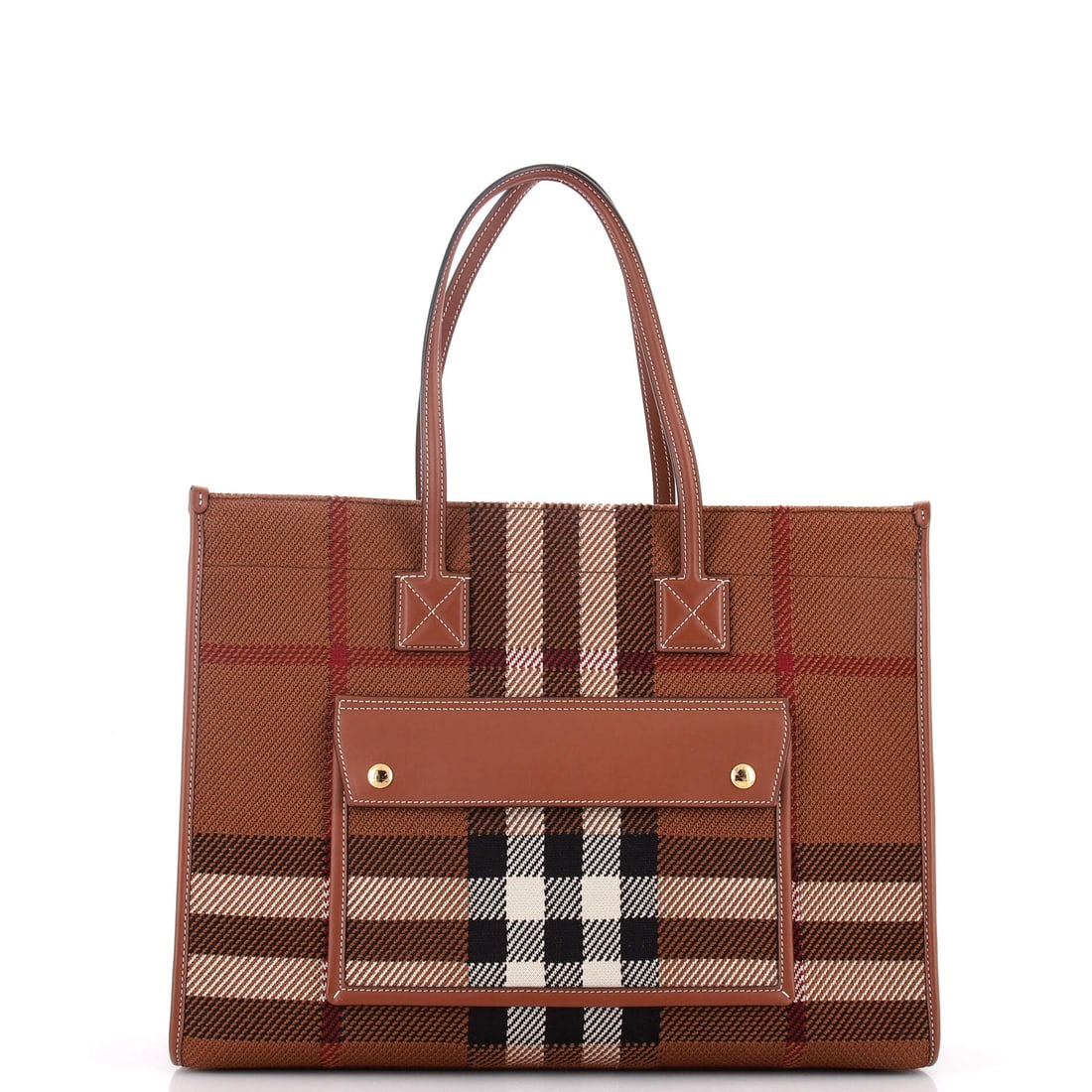 Burberry Freya Shopping Tote Check Canvas with Leather: There is a reason the Freya keeps returning to the conversation, and this Burberry example is part of it: the open shopper architecture sized to carry a laptop without quite reading as a work bag.