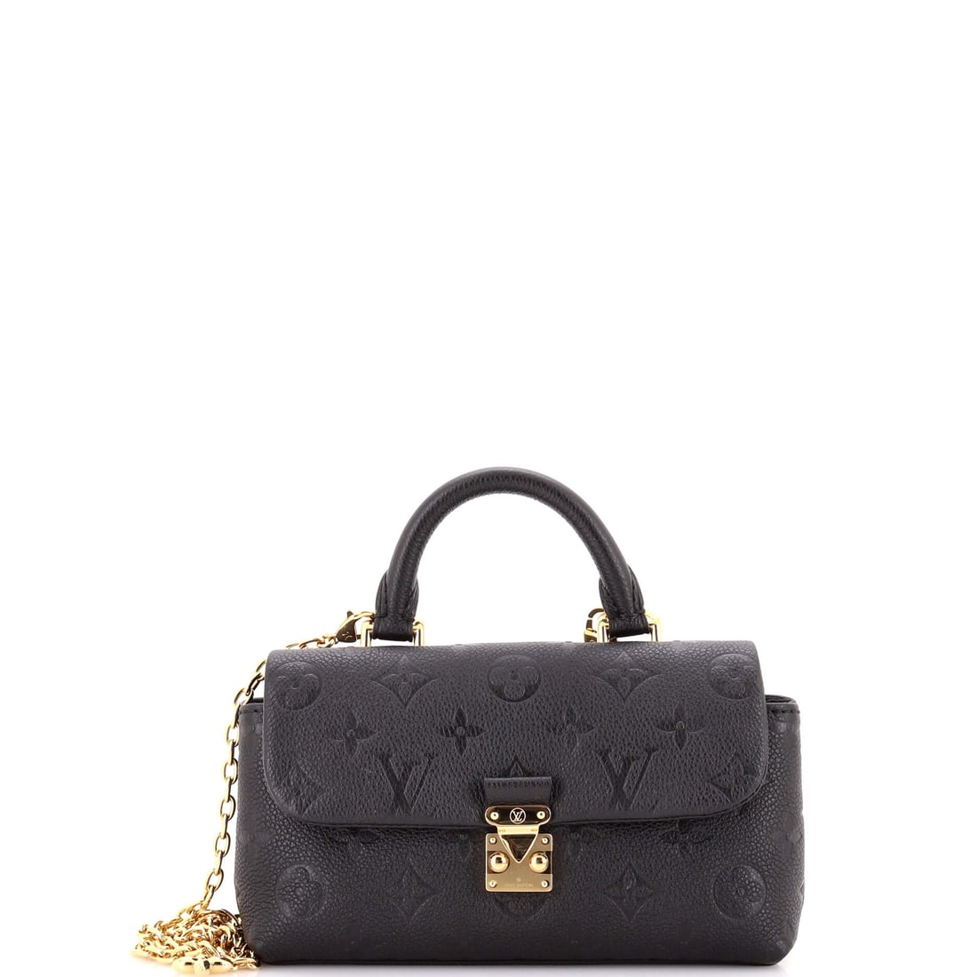 Louis Vuitton Madeleine Handbag Monogram Empreinte Leather: Properly seen, this Madeleine carries the architecture the line has always relied on: the slim, top-handle silhouette finished in the line's signature monogrammed leather. It is finished in Monogram E