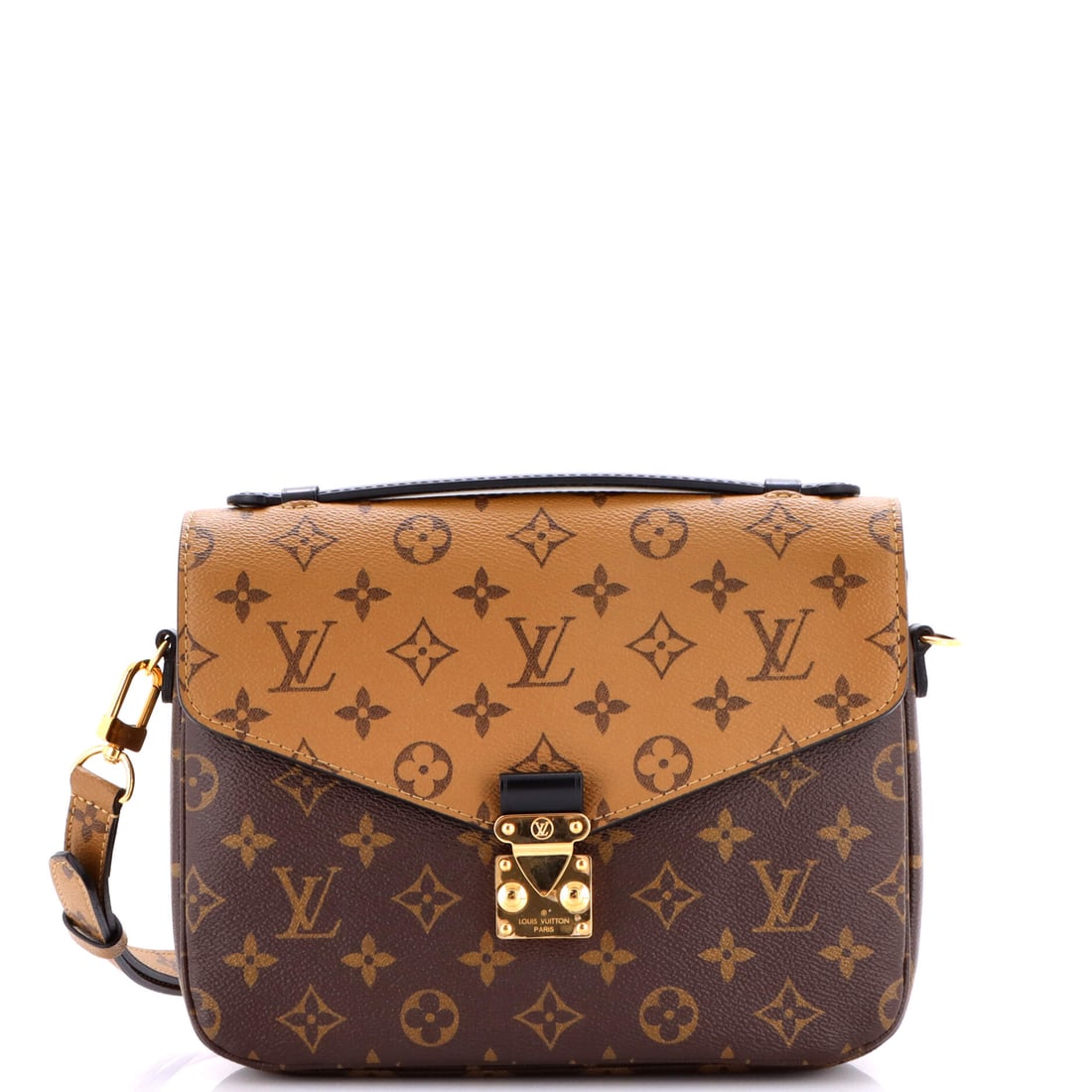 Louis Vuitton Pochette Metis Reverse Monogram Canvas: Carried right, the Pochette Metis reads as the house's working signature: the structured top-handle-and-strap silhouette that has quietly become the house's most requested everyday shoulder bag. It ca