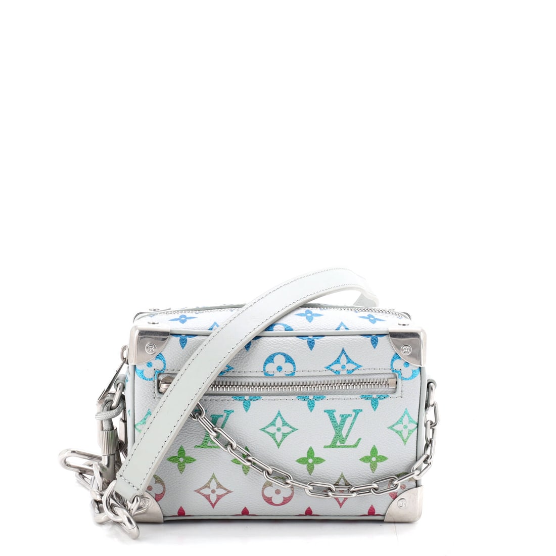 Louis Vuitton Soft Trunk Bag Monogram Iridescent Gradient Canvas: This is the Trunk as the line is meant to read - the trunk-derived hard case that descends directly from Vuitton's nineteenth-century steamer trunks, in the proportions Louis Vuitton has held since