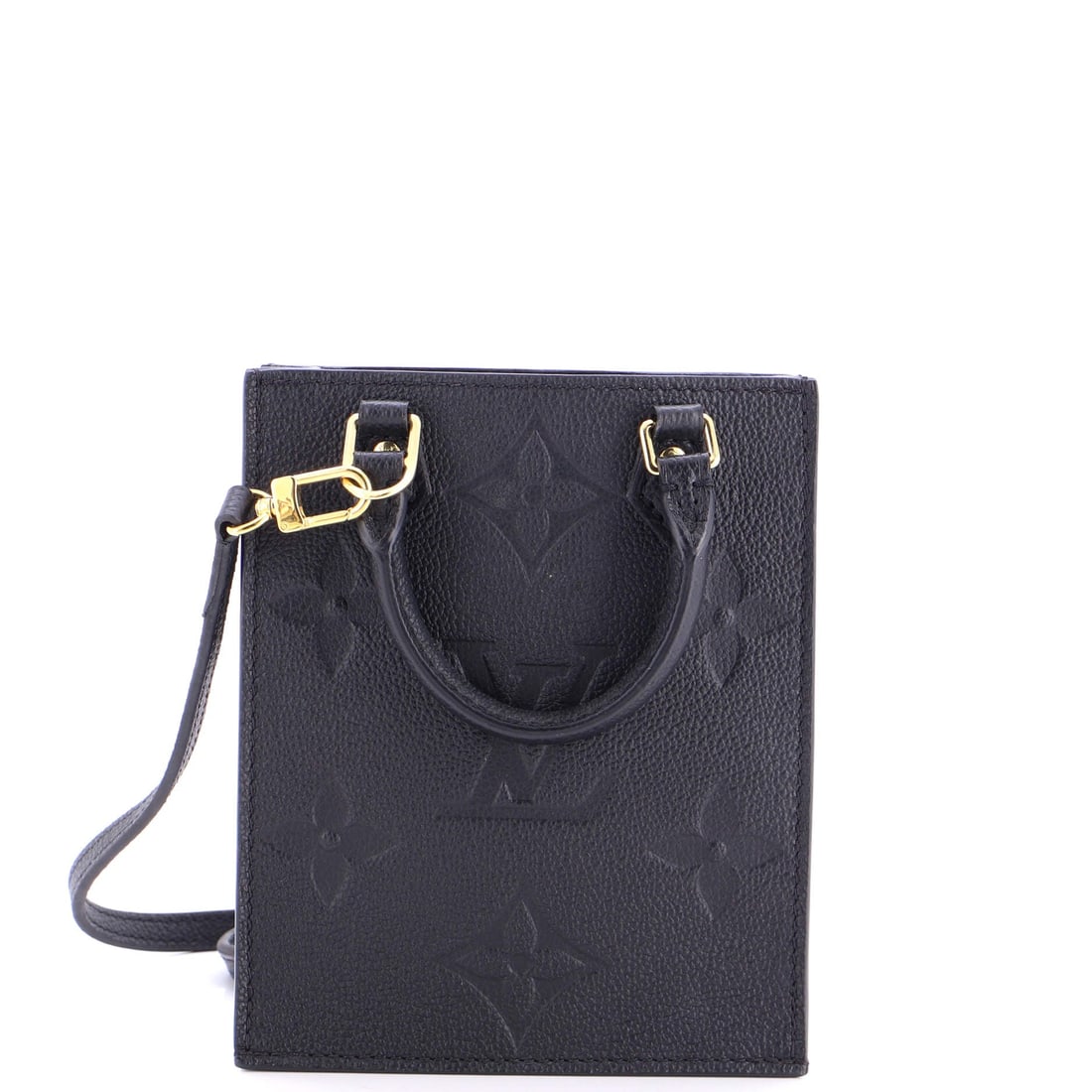Louis Vuitton Petit Sac Plat Bag Monogram Empreinte Giant: Read this Petit Sac Plat against its lineage and the design choices line up exactly: the miniaturised reading of the original flat-tote Sac Plat shopper. It is finished in Monogram Empreinte Giant -