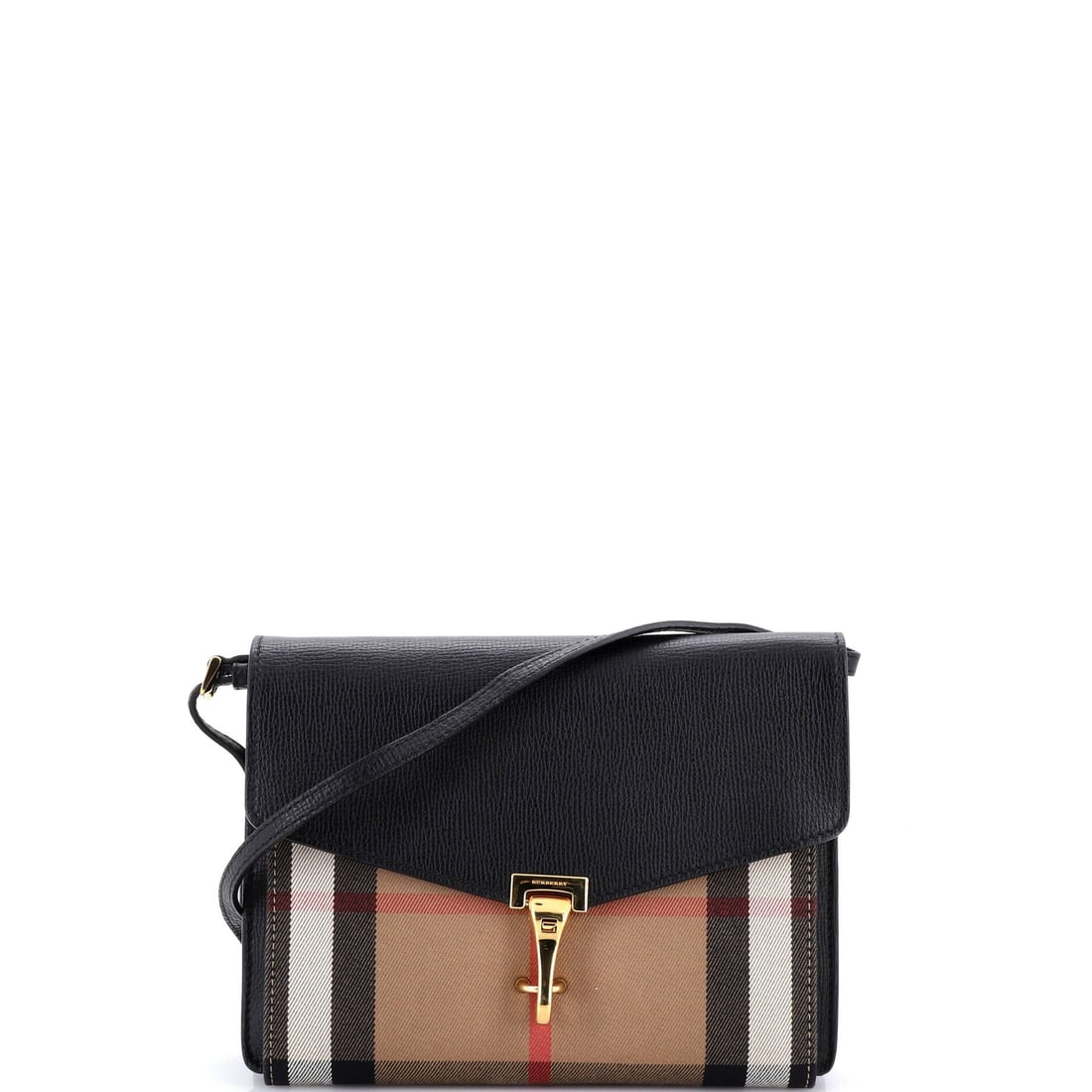 Burberry Macken Crossbody Bag Leather and House Check Canvas: Pieces like this Burberry Macken are why the line is considered a baseline: the slim crossbody silhouette finished in the house's mixed leather-and-check vocabulary. Worked in House Check - Burberry's