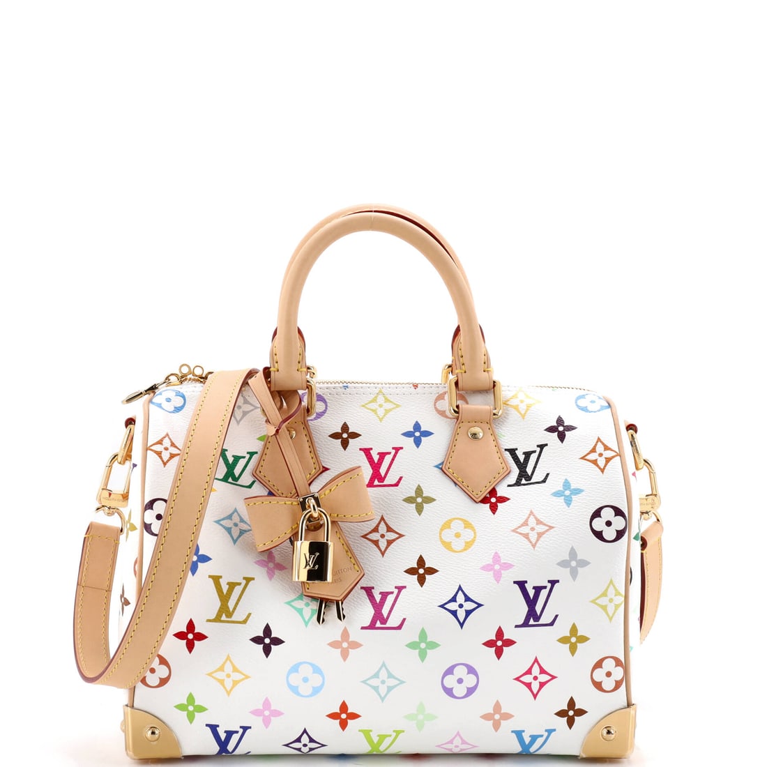 Louis Vuitton x Takashi Murakami Speedy Soft Bandouliere Bag Monogram Multicolor: Louis Vuitton's Speedy arrives in the architecture that made the line known: the rolled top handles, the curved silhouette and the front-and-back symmetry that have made it the most copied bag in hand