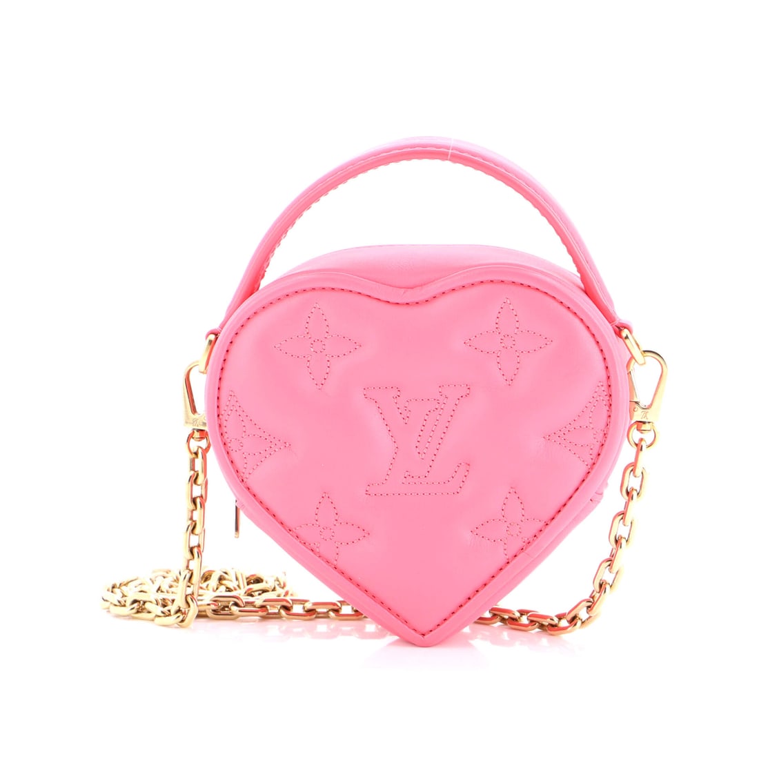 Louis Vuitton Pop My Heart Pouch Bag Bubblegram Leather: Look closely at the Pouch and the architecture explains itself - the flat-pouch architecture sized to slip inside a tote or hold its own as an evening clutch. The 4 by 6 by 2 inch format reads as mini