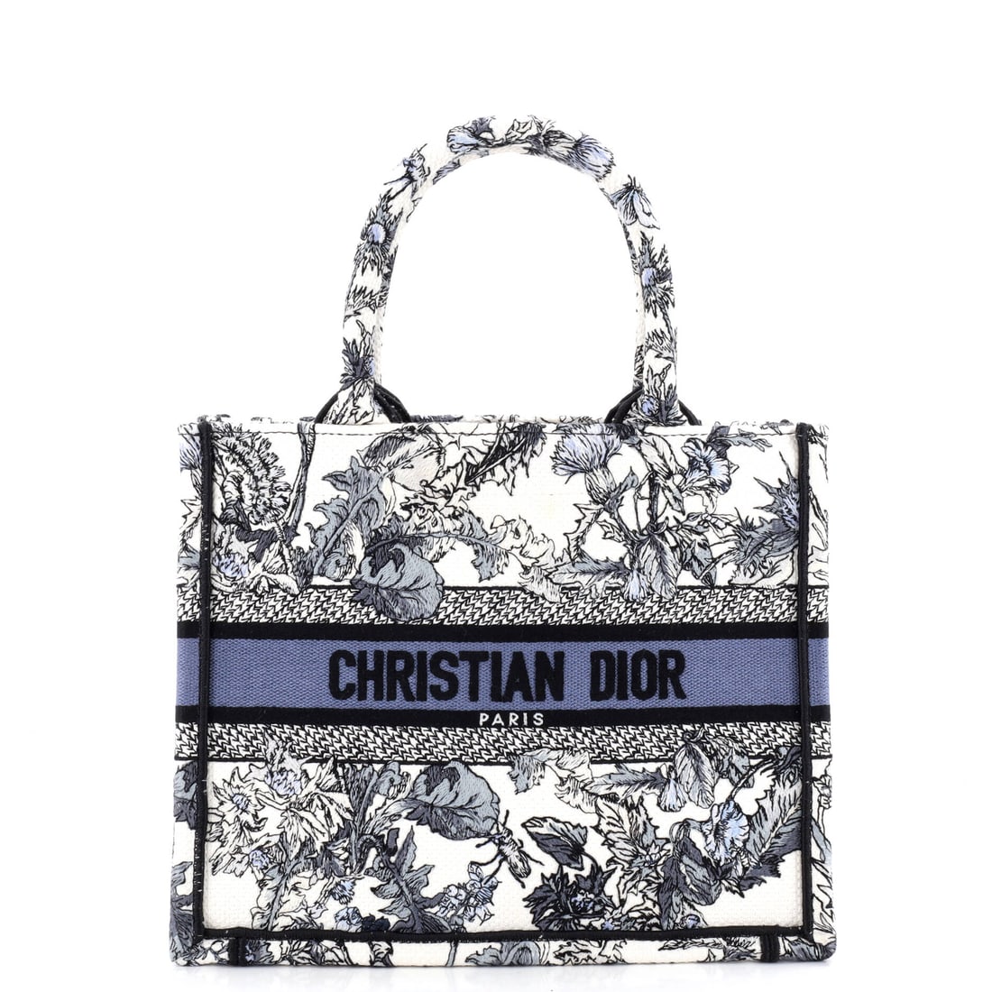 Christian Dior Book Tote Embroidered Canvas: There is a reason the Book Tote keeps returning to the conversation, and this Christian Dior example is part of it: the open, unstructured tote architecture Maria Grazia Chiuri introduced in 2018, siz