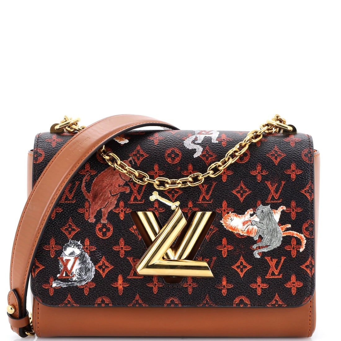 Louis Vuitton Twist Handbag Limited Edition Grace Coddington Catogram Canvas: Pieces like this Louis Vuitton Twist are why the line is considered a baseline: the twisting LV clasp Nicolas Ghesquiere drew for his first Vuitton collection in 2015. Its 7 by 9 by 3 inch footprint g