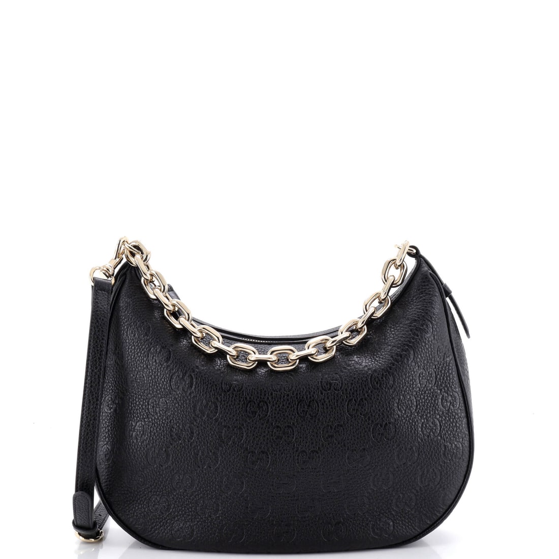 Gucci Emblem Half Moon Shoulder Bag GG Embossed Leather (1 of 6)