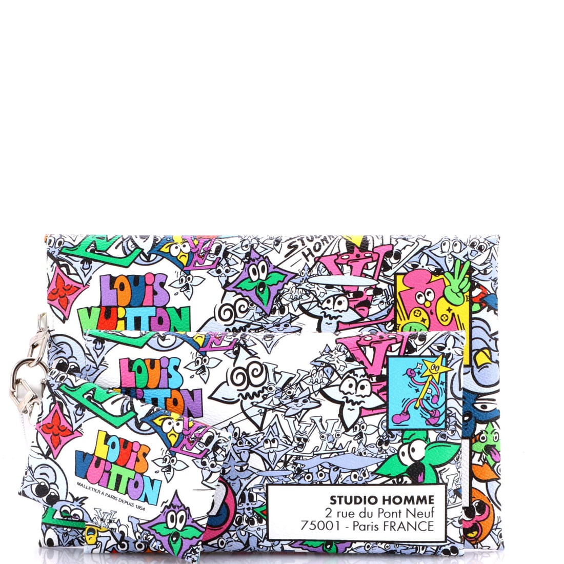 Louis Vuitton Trio Envelope Pouch Set Limited Edition Monogram Comics Canvas: Carried right, the Trio reads as the house's working signature: the messenger silhouette Vuitton built as a three-pouch system, with detachable bags carried independently or together. It carries