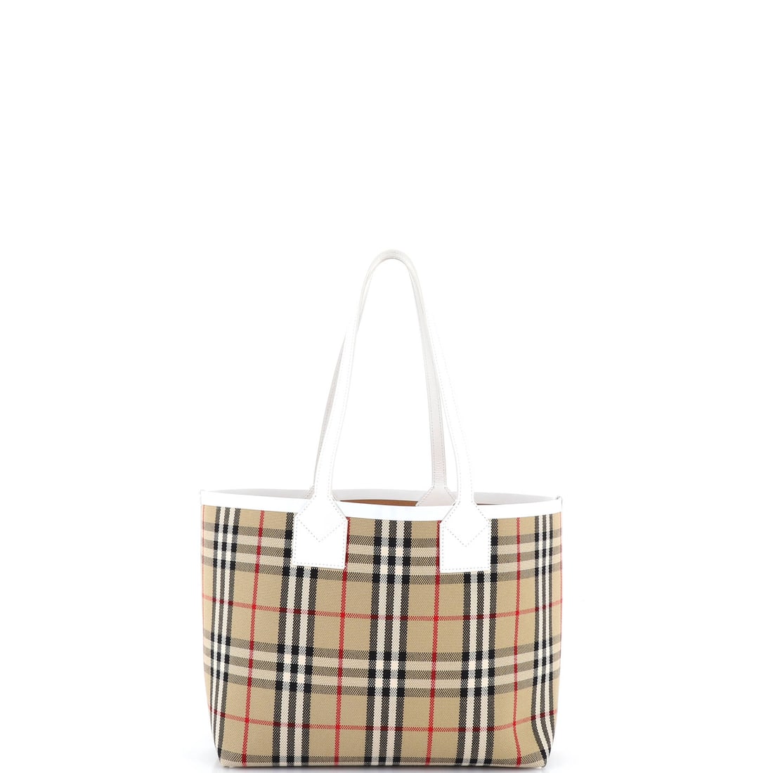 Burberry London Tote Vintage Check Canvas: Burberry's London arrives in the architecture that made the line known: the open-tote architecture finished in the Vintage Check that has stood for the house since the 1920s. The finish is Vintage Che