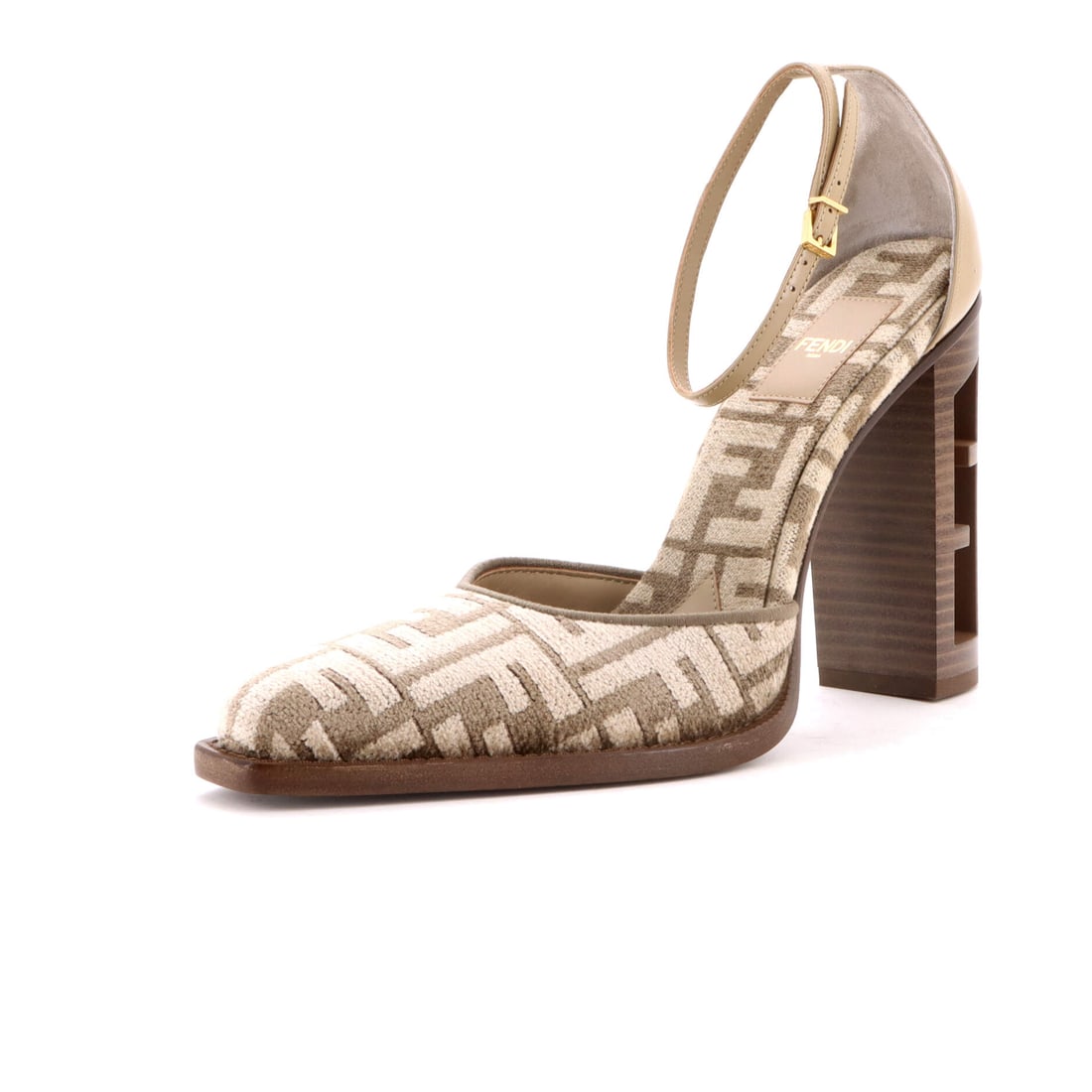 Fendi Women's FF Cut Ankle Strap Pumps Zucca Jacquard with Leather (1 of 5)