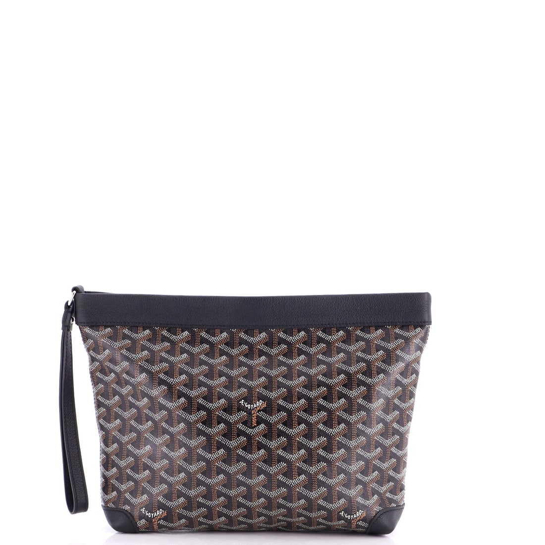 Goyard Goyardine Conti Pouch Coated Canvas: Open the Conti once and the line announces itself: the slim pouch architecture sized to slip into a tote or hold its own as an evening clutch. The finish is Goyardine - the hand-painted Y-chevron canv