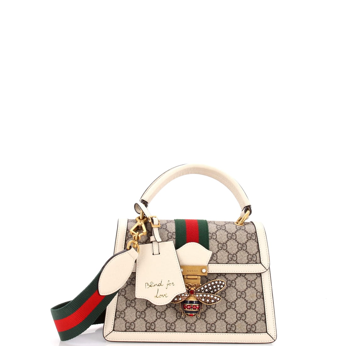 Gucci Queen Margaret Top Handle Bag GG Coated Canvas with Leather: Stand the Top Handle on a flat surface and the design logic shows itself - the structured top-handle silhouette finished in the line's signature material. It carries GG canvas - the coated cotton jacq
