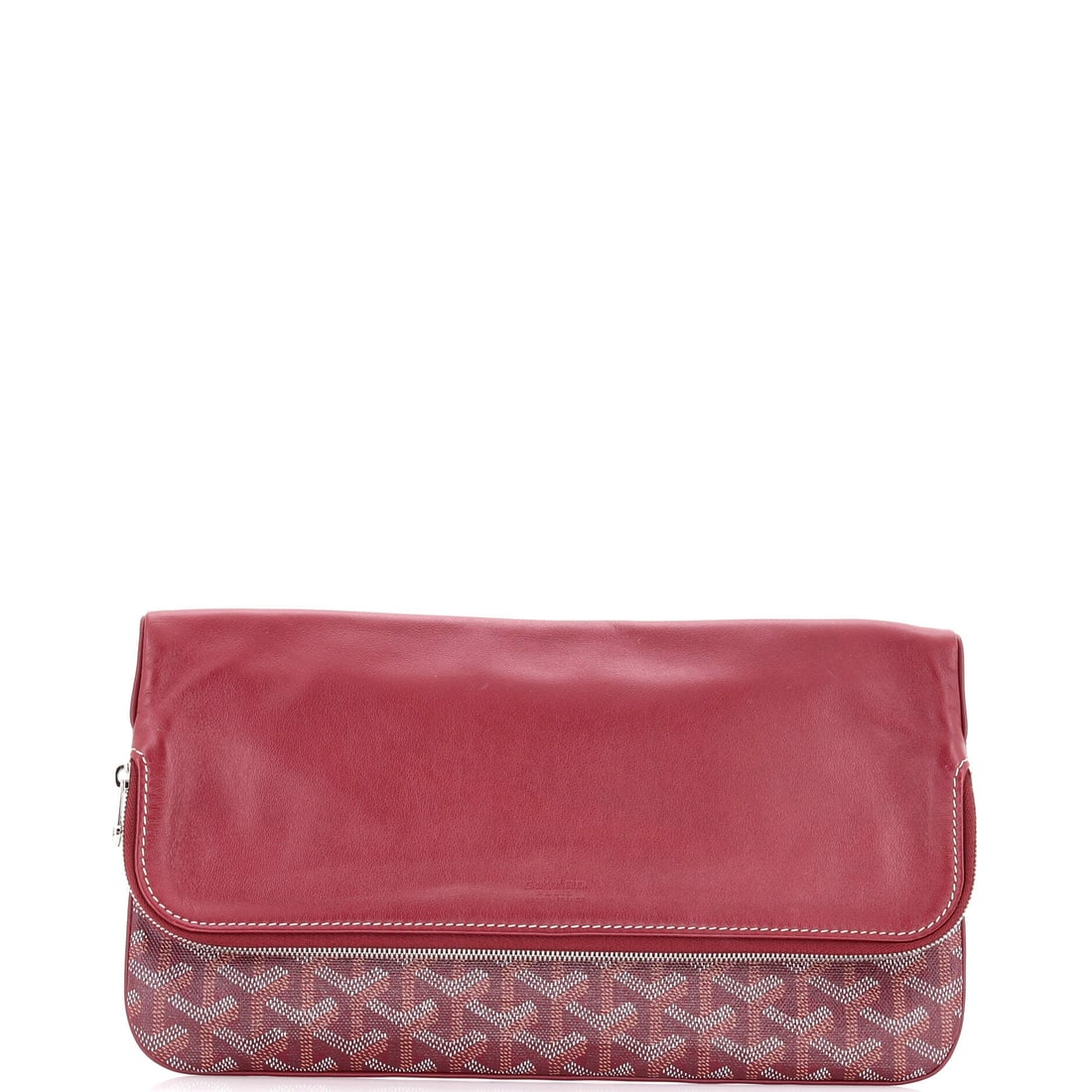 Goyard Saint Marie Clutch Coated Canvas: Picked up once, the Saint Marie explains why the line has been kept in production this long: the slim clutch silhouette finished in the house's hand-painted Y-chevron canvas. The piece is finished in 