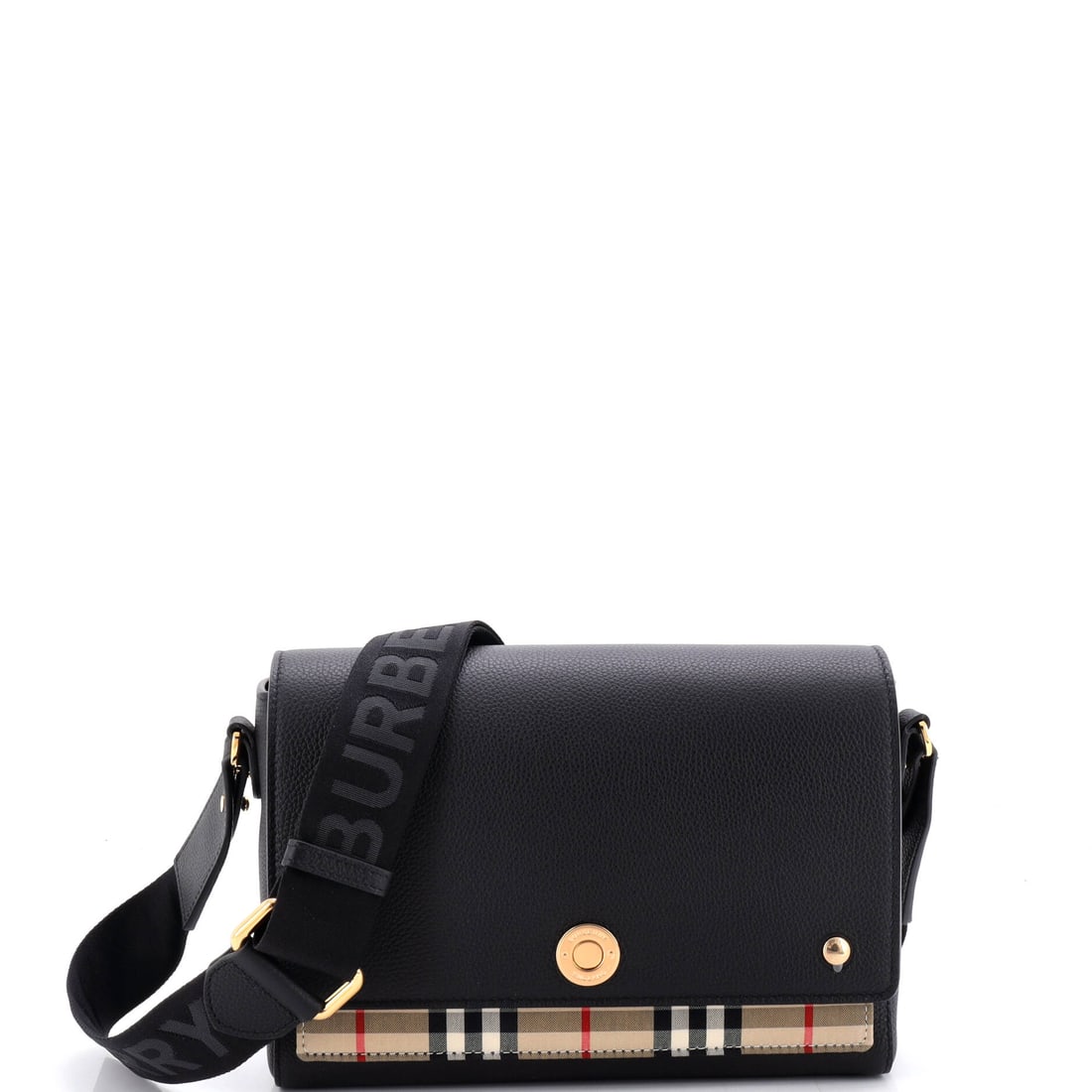 Burberry Note Crossbody Bag Leather with Vintage Check Canvas (1 of 6)