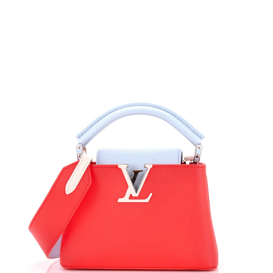 Louis Vuitton Capucines Bag Leather: The Capucines arrives here in the form the line is known for: the form that anchors the line within the Louis Vuitton archive. With a 5.5 by 8 by 3 inch format, the piece carries with compact confiden