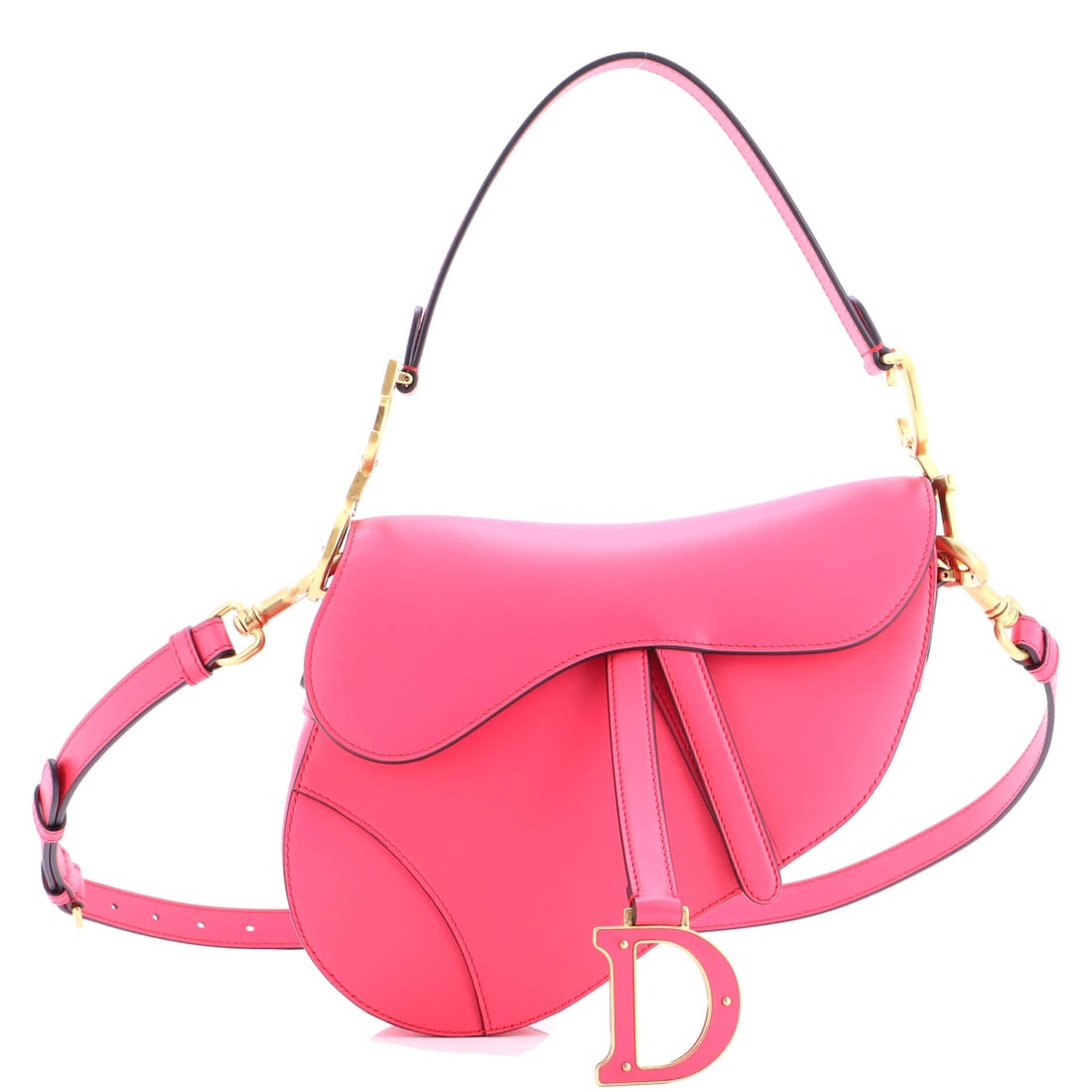Christian Dior Saddle Handbag with Strap Leather: This is the Saddle as the line is meant to read - the shoulder-strap accessory, drawn to the working hardware and material vocabulary the Christian Dior Saddle line has stood for across reissues, in t
