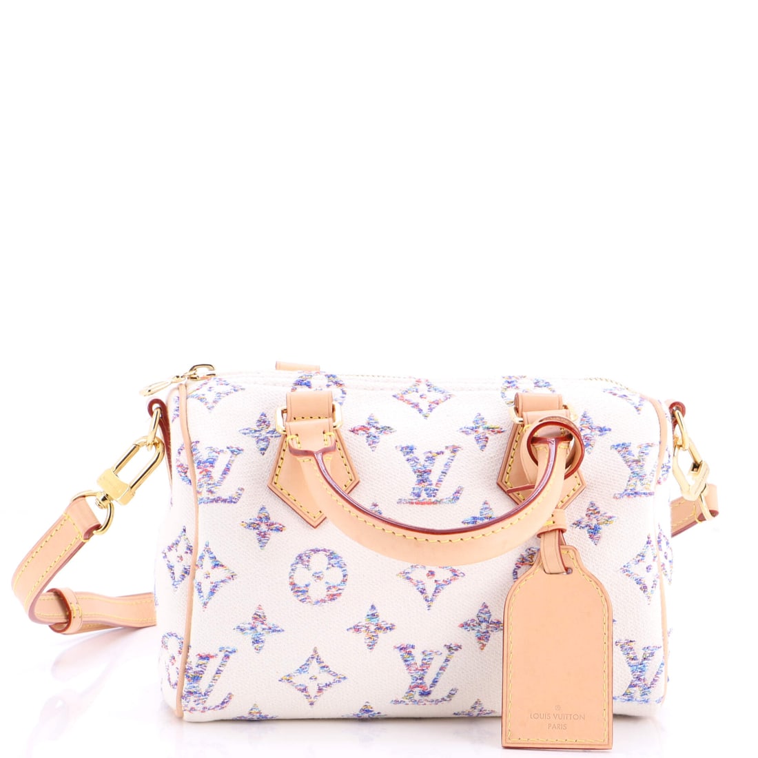 Louis Vuitton Speedy Bandouliere Bag Multicolor Monogram Jacquard: What anchors this Louis Vuitton Speedy is precisely what anchors the line: the rolled top handles, the curved silhouette and the front-and-back symmetry that have made it the most copied bag in handba