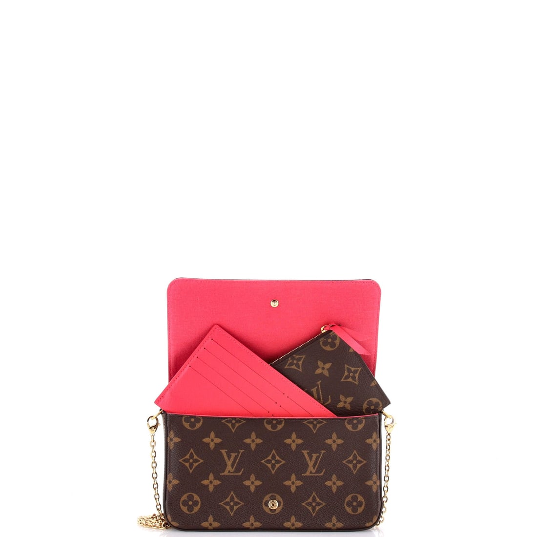 Louis Vuitton Felicie Pochette Limited Edition Vivienne Xmas Monogram Canvas: There is a reason the Pochette keeps returning to the conversation, and this Louis Vuitton example is part of it: the slim, flat clutch profile sized to read as deliberate rather than decorative. The 