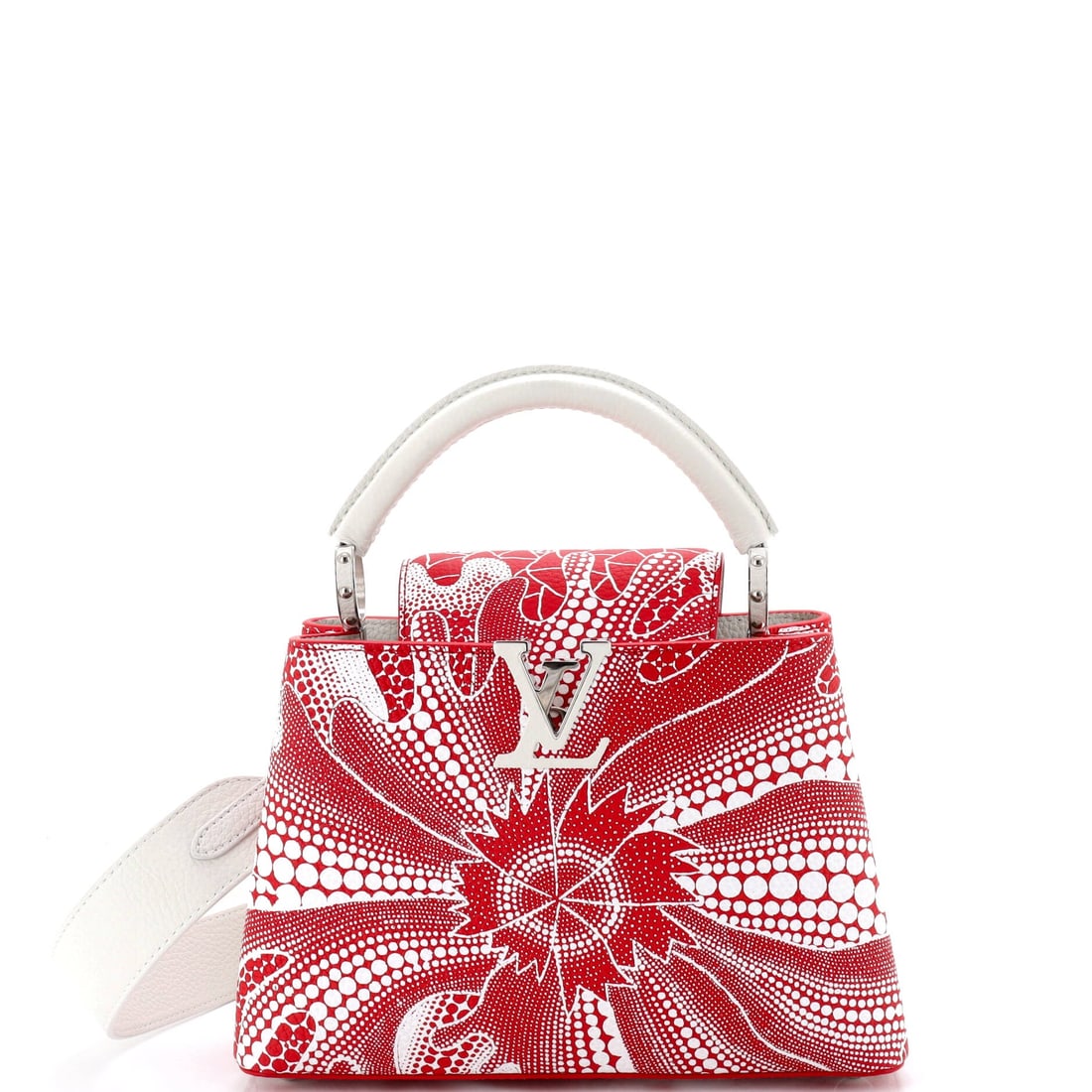 Louis Vuitton Capucines Bag Yayoi Kusama Flower Infinity Dots Taurillon Leather: Carried right, the Capucines reads as the house's working signature: the structured top-handle silhouette named for Rue des Capucines, the street where Vuitton opened his first Paris shop in 1854. It 