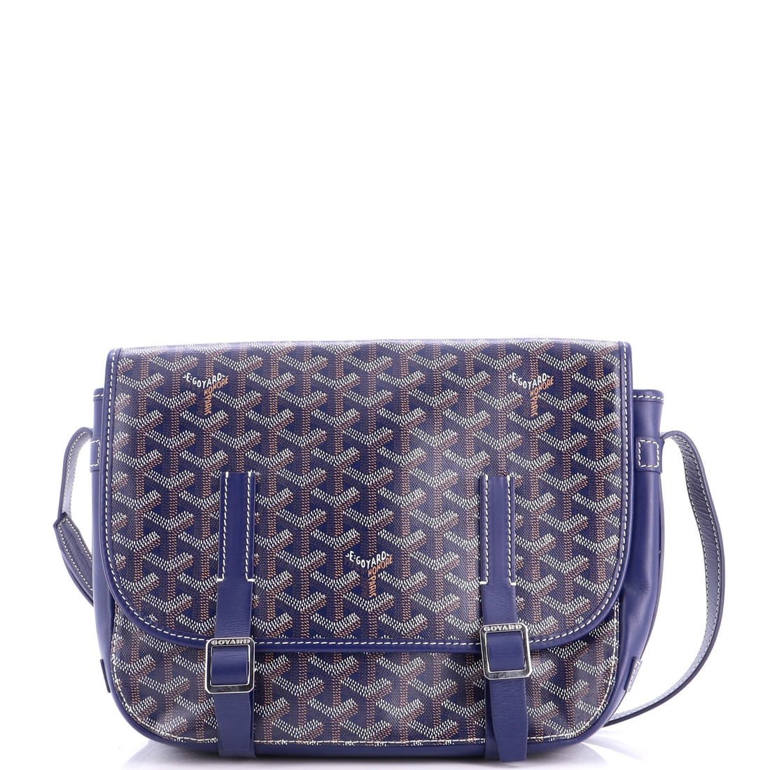 Goyard Belvedere Messenger Bag Coated Canvas: Open the Belvedere once and the line announces itself: the slim, top-flap messenger silhouette finished in the hand-painted Goyardine chevron. It is rendered in the house's hand-painted coated cotton 